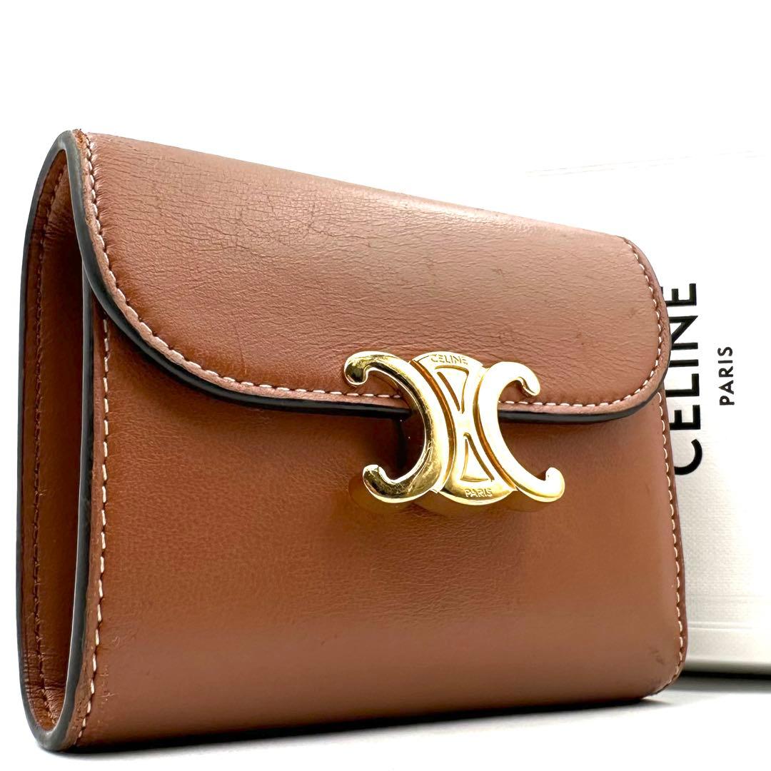 《美品》現行/純正箱付 CELINE トリオンフ レザー スモールウォレット