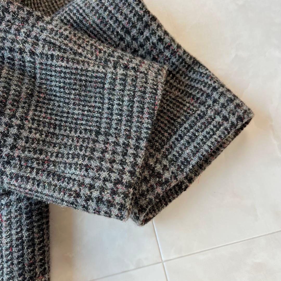 MACPHEE マカフィー 上質ウールグレンチェックロングコートグレー34