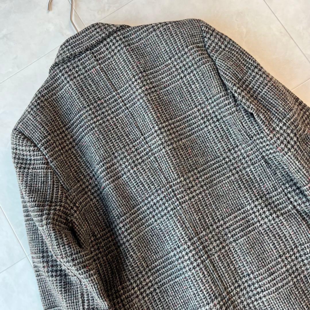 MACPHEE マカフィー 上質ウールグレンチェックロングコートグレー34