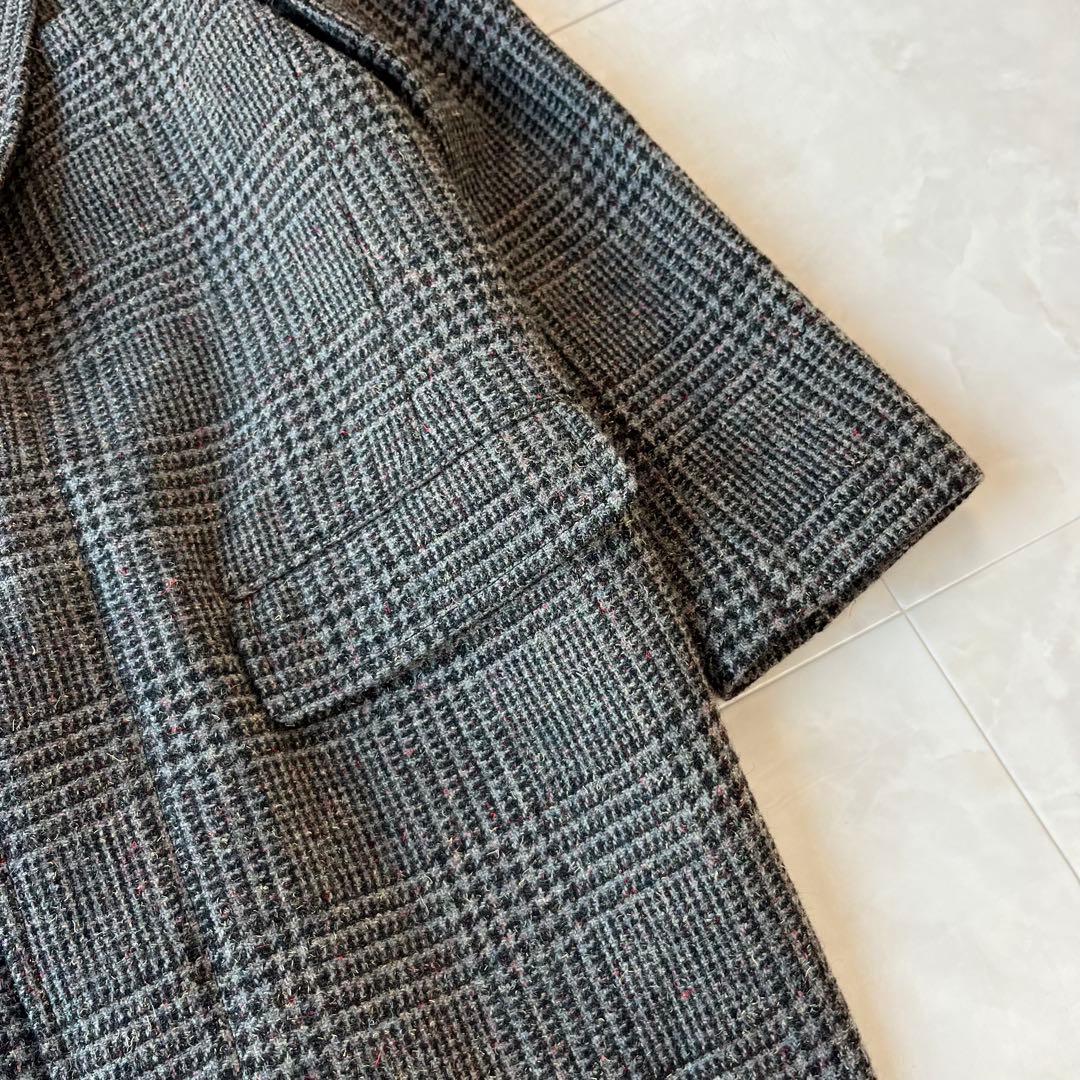 MACPHEE マカフィー 上質ウールグレンチェックロングコートグレー34