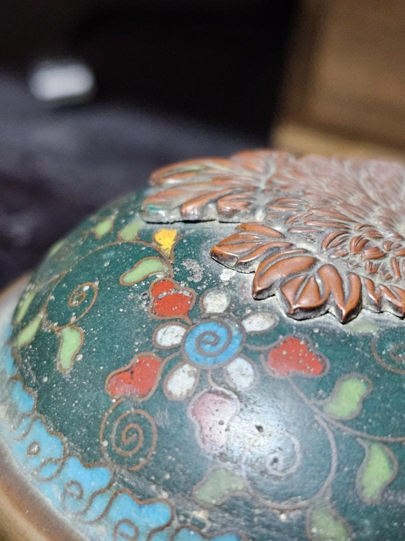 秋*田様 中国 清朝期末 七宝香合？ 景泰藍