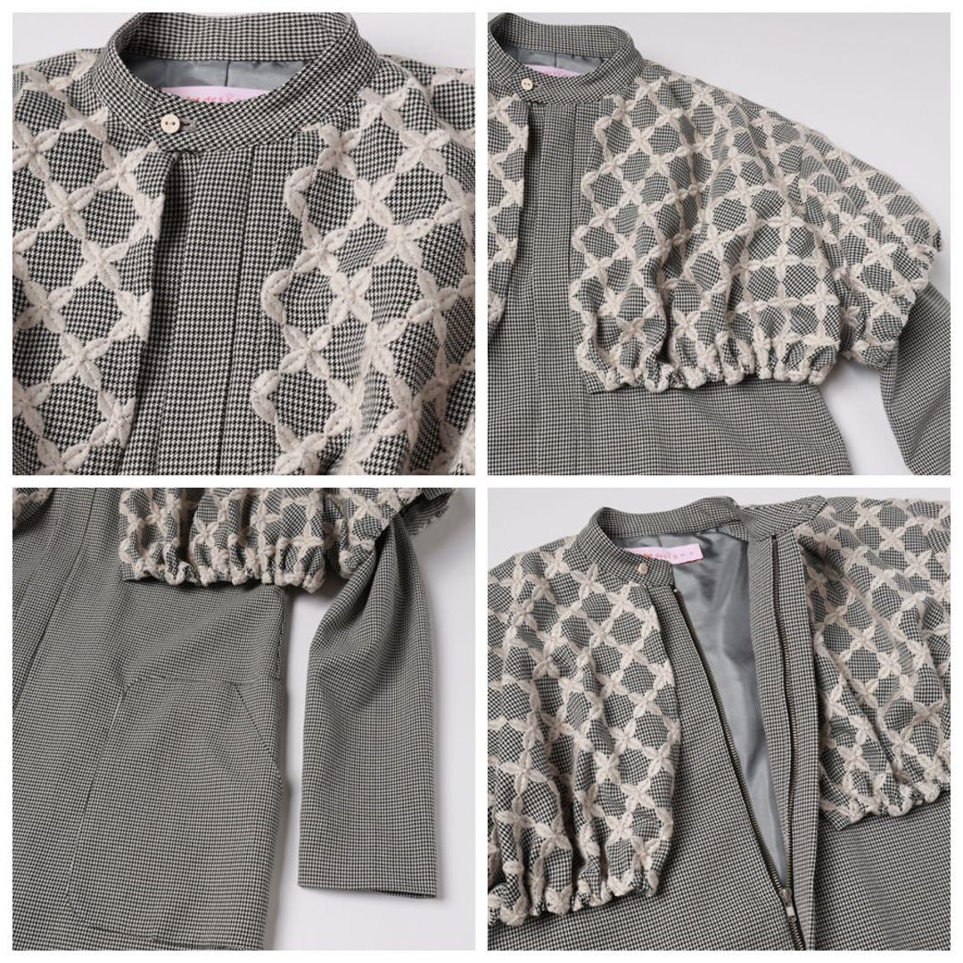 タグ付き 25AW ミントデザインズ ミックスチェックドレスコート 刺繍 千鳥