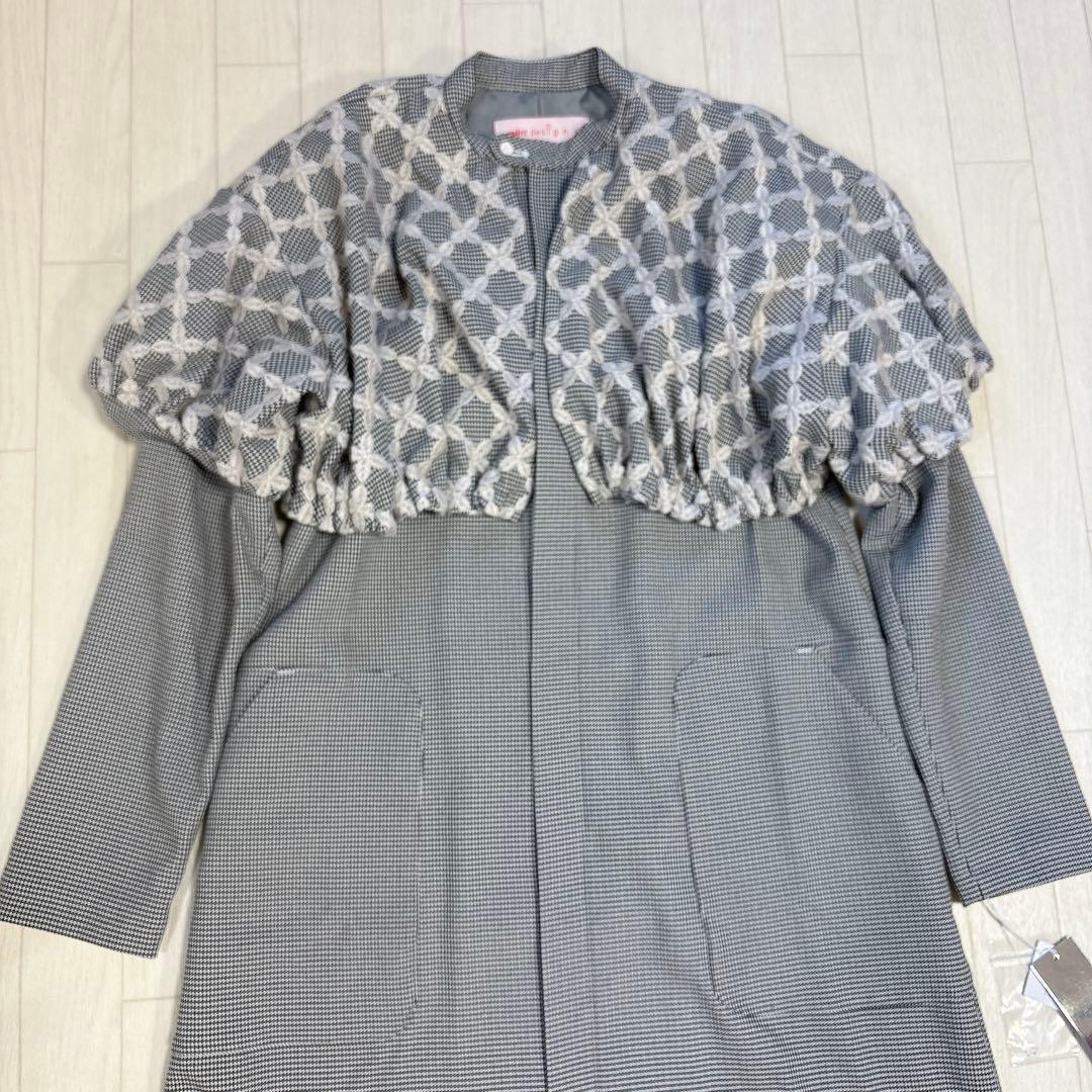 タグ付き 25AW ミントデザインズ ミックスチェックドレスコート 刺繍 千鳥
