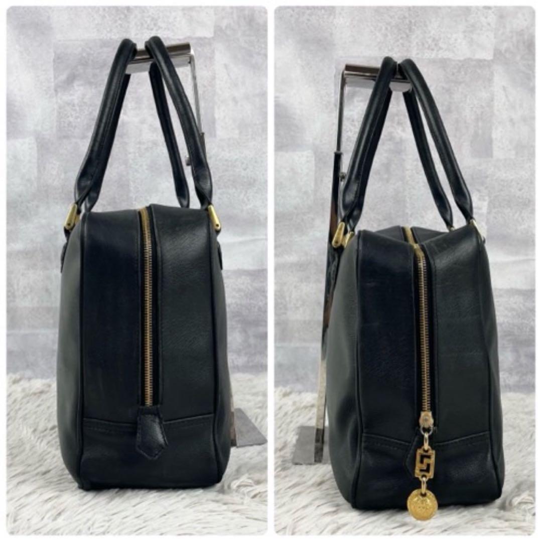 美品 ヴェルサーチ レザー ボストンバッグ メデューサ ロゴ型押し ブラック