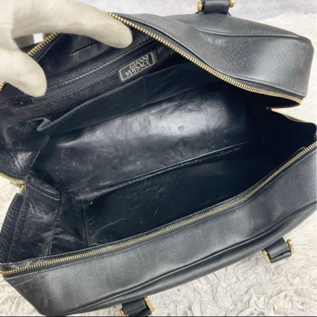 美品 ヴェルサーチ レザー ボストンバッグ メデューサ ロゴ型押し ブラック
