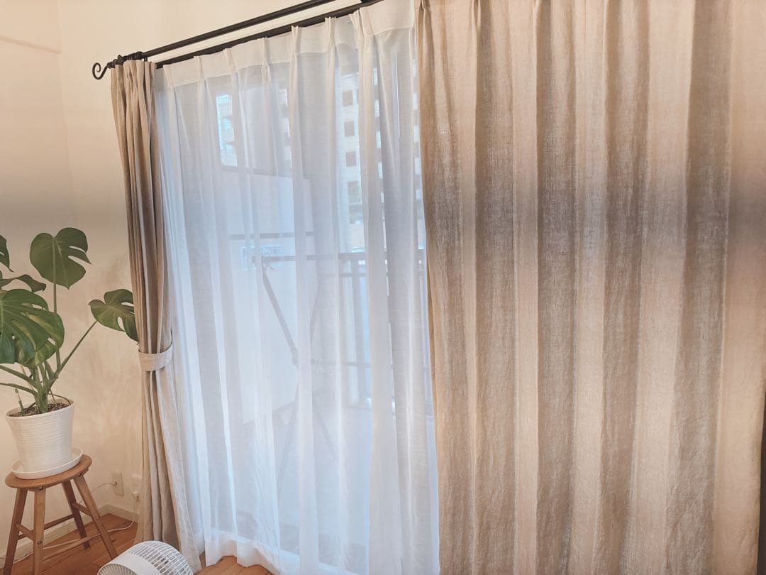 値下げ　リネンカーテン４枚＋レースカーテン４枚セット