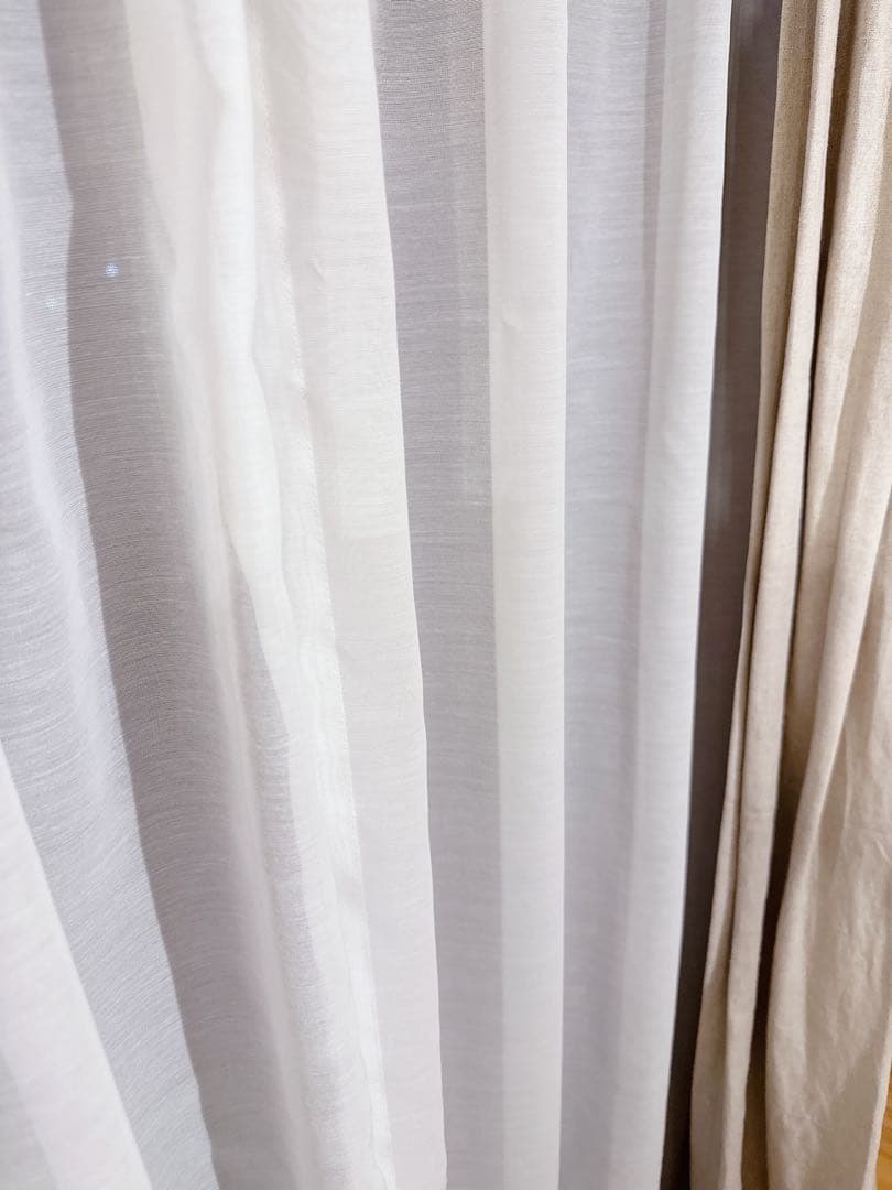 値下げ　リネンカーテン４枚＋レースカーテン４枚セット