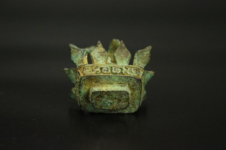 中国美術 青銅 豆 蓋瓶 高9.6cm(HA521)