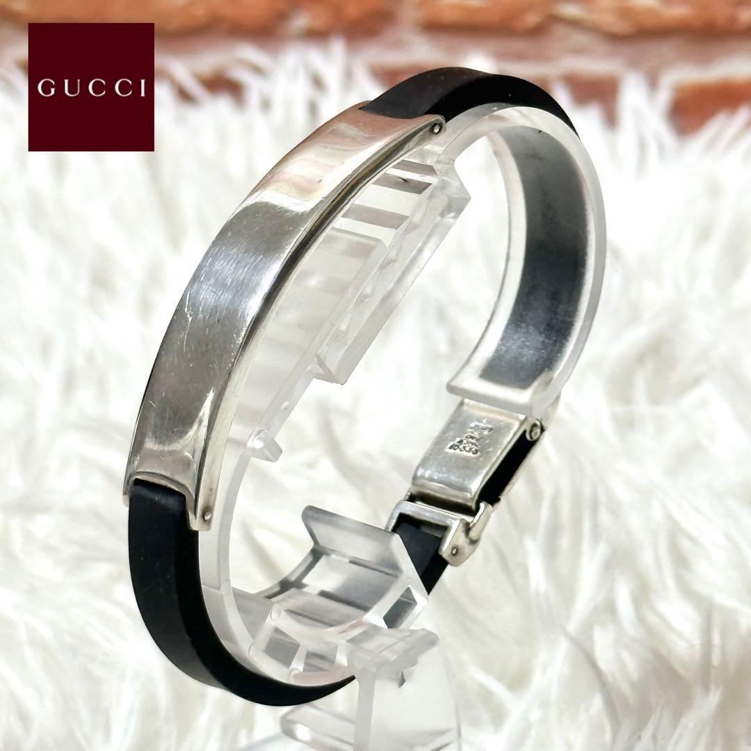 ⭐️即決価格⭐️GUCCI　SILVER シルバーバングル　レザー　925刻印