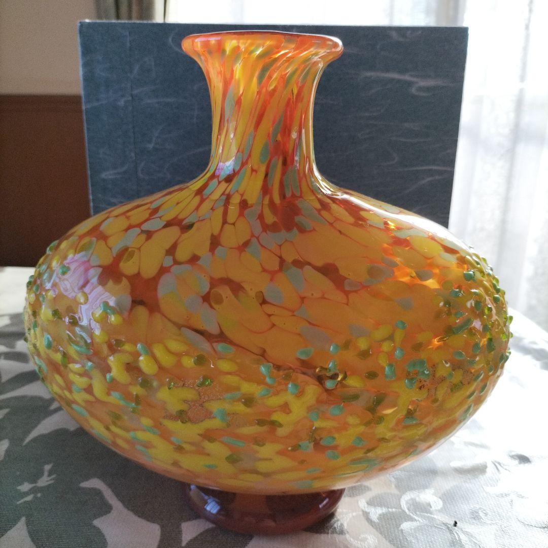 津軽びいどろ花瓶　十和田紅葉花器（中） 最終価格！お買い得