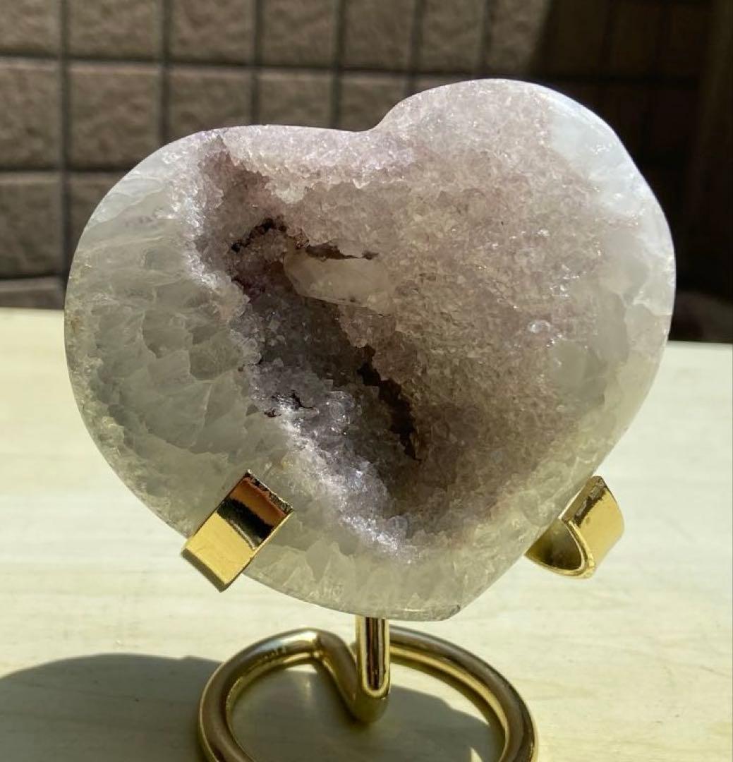 【健康・長寿・子宝】虹！瑪瑙ハート・カルサイト共生⭐️ジォード薄いピンク⭐️N166