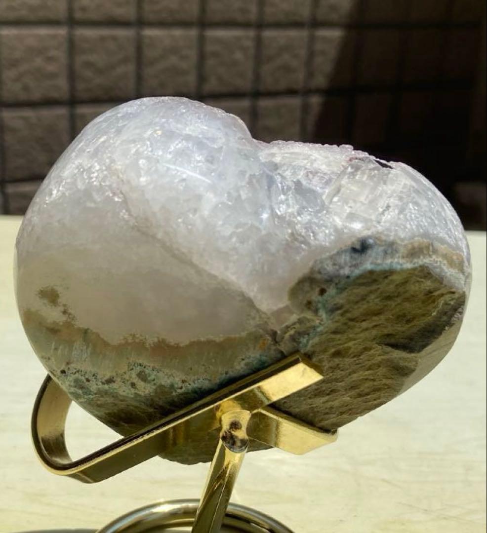 【健康・長寿・子宝】虹！瑪瑙ハート・カルサイト共生⭐️ジォード薄いピンク⭐️N166