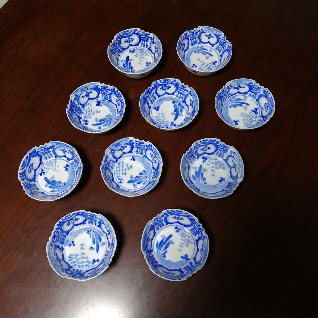 伊万里　染付向付　10客　11cm　明治〜昭和初期