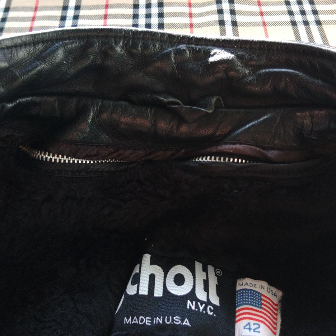schott ブラックレザーシングルライダースジャケット 42