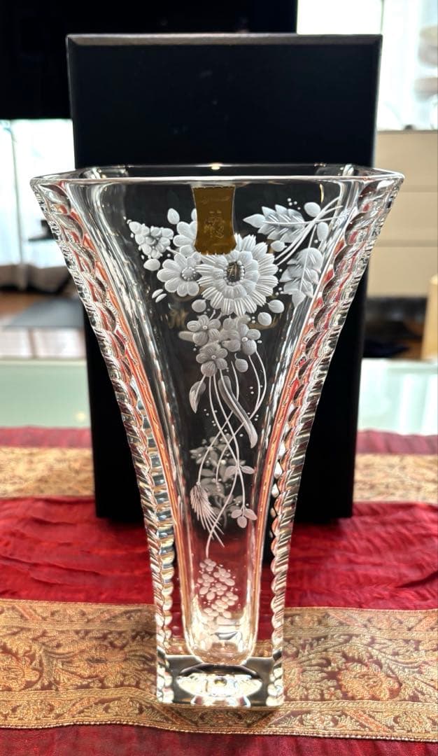 新品　希少　マイセン クリスタルガラス フラワーベース 花瓶 箱付 25cm
