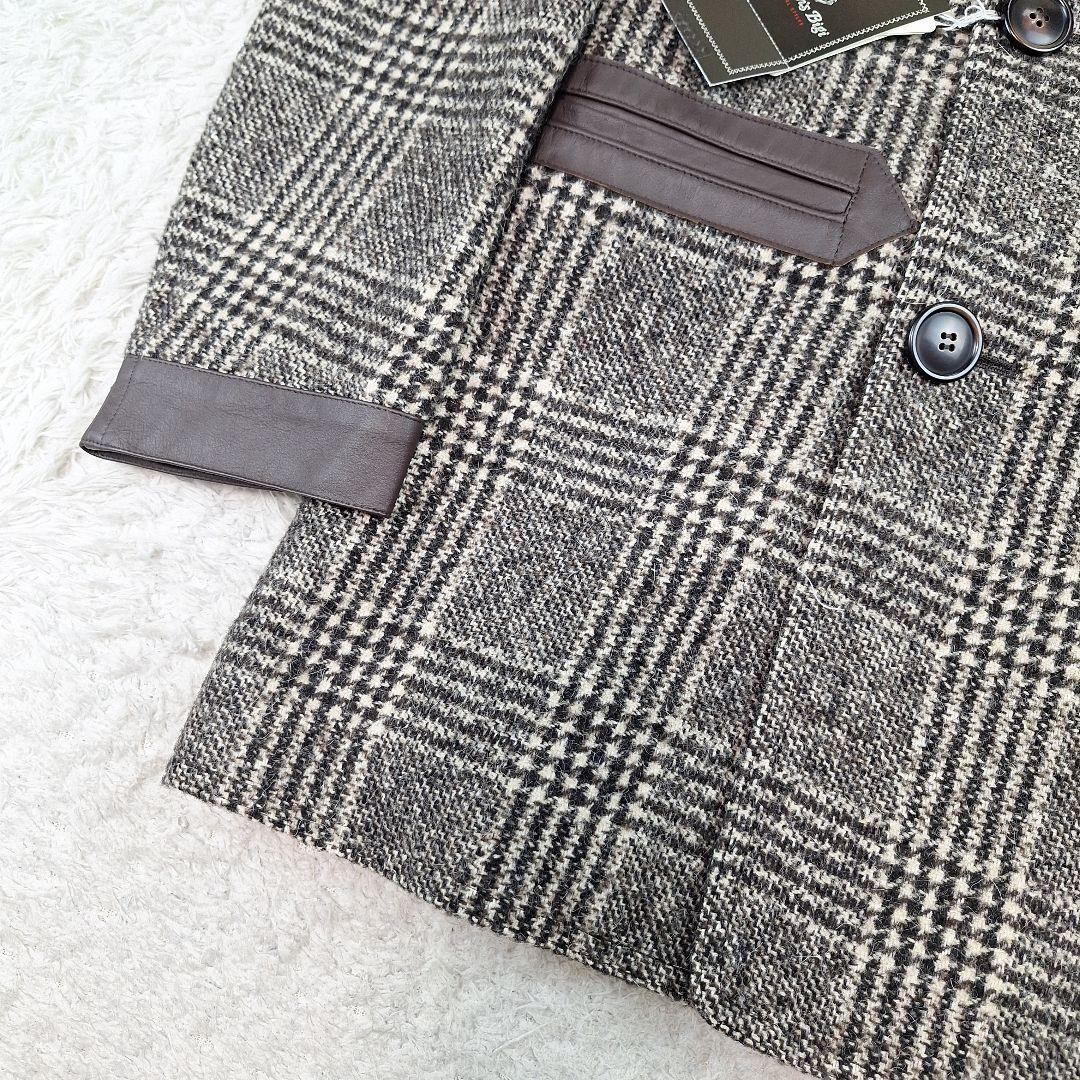 未使用✨メンズビギ　チェスターコート　ダブル　ツイード　レザー切り替え　L