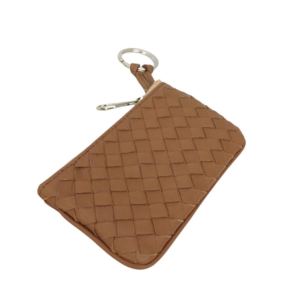 本物未使用■ボッテガヴェネタ■ブラウンイントレチャートキーホルダー付ケース