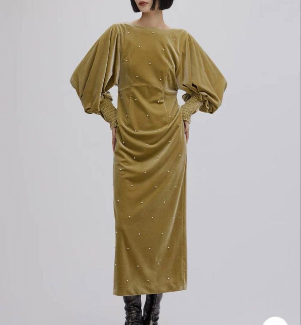 ワンピース Ameri BACK OPEN PEARL VELOUR DRESS