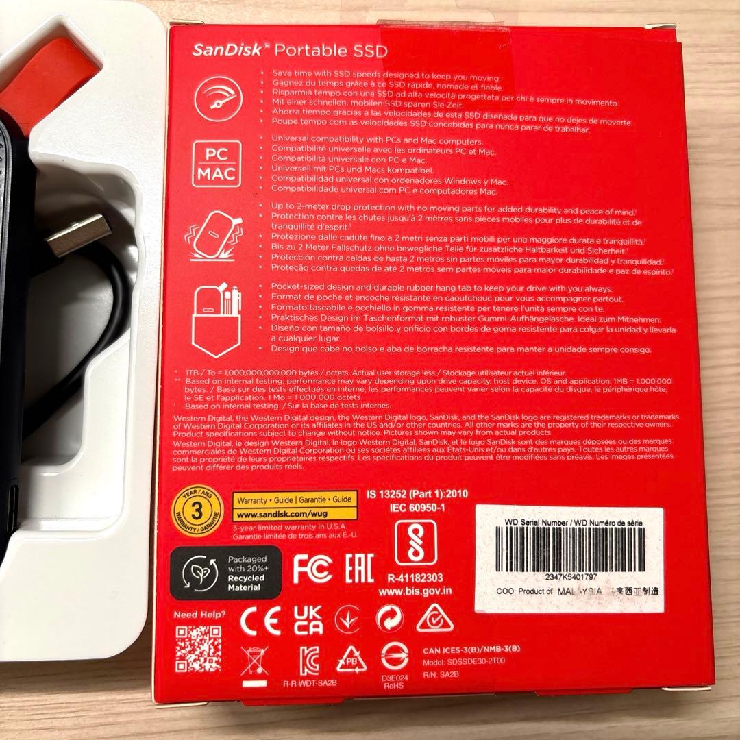 外付けハードディスク・ドライブ SanDisk Portable SSD 2TB