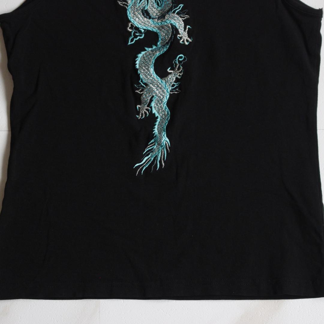 VIVIENNE TAM ドラゴン総刺繡タンクトップ ビジュー 水色 黒色