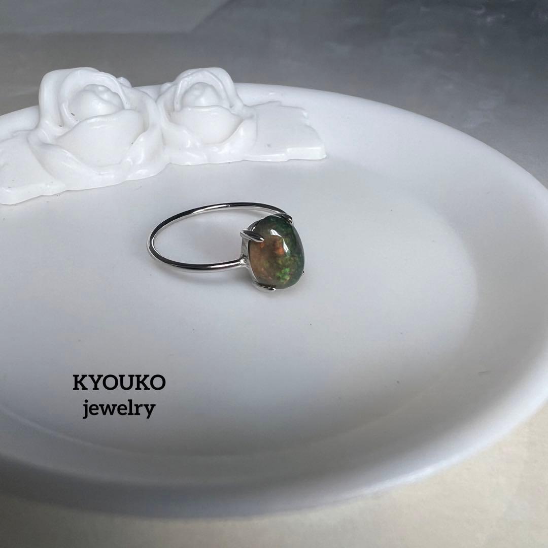 ブラックオパール　天然石　エチオピア産　S925 リング　遊色効果⭕️