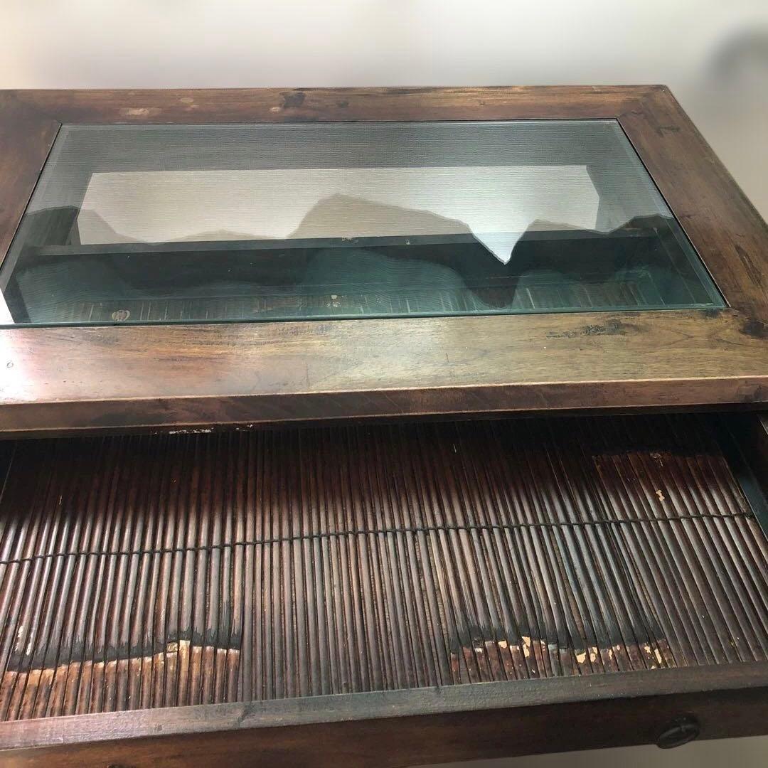 送料込　B-COMPANY バンブーガラステーブル　⭐︎直接お渡し歓迎