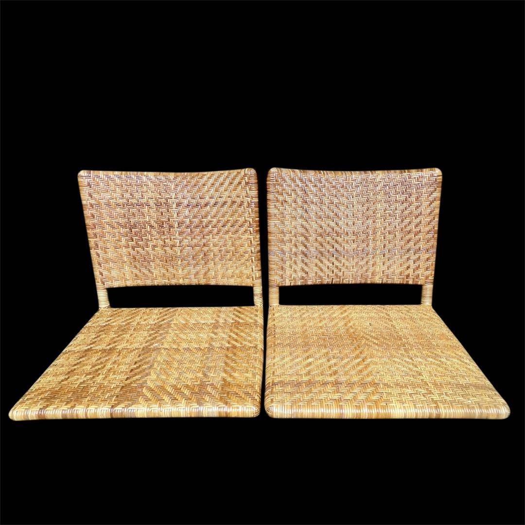 山川ラタン 天然籐編み 座椅子 2点セット ナチュラル 皇室御用達 傷防止カバー