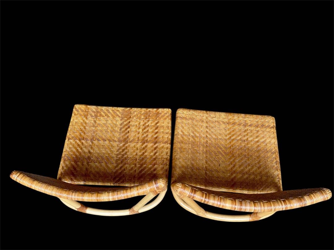 山川ラタン 天然籐編み 座椅子 2点セット ナチュラル 皇室御用達 傷防止カバー