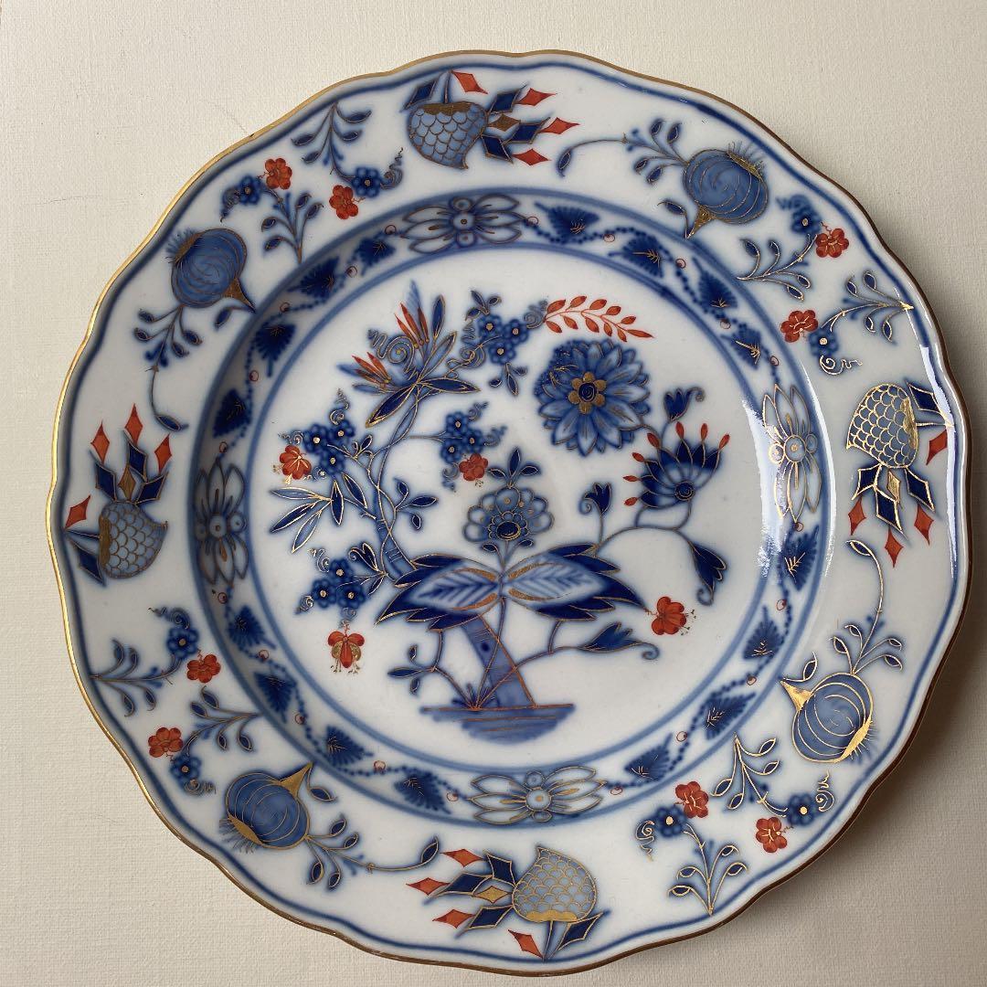 マイセン　レア　一級品　朱金ブルーオニオン　大皿25cm アンティーク