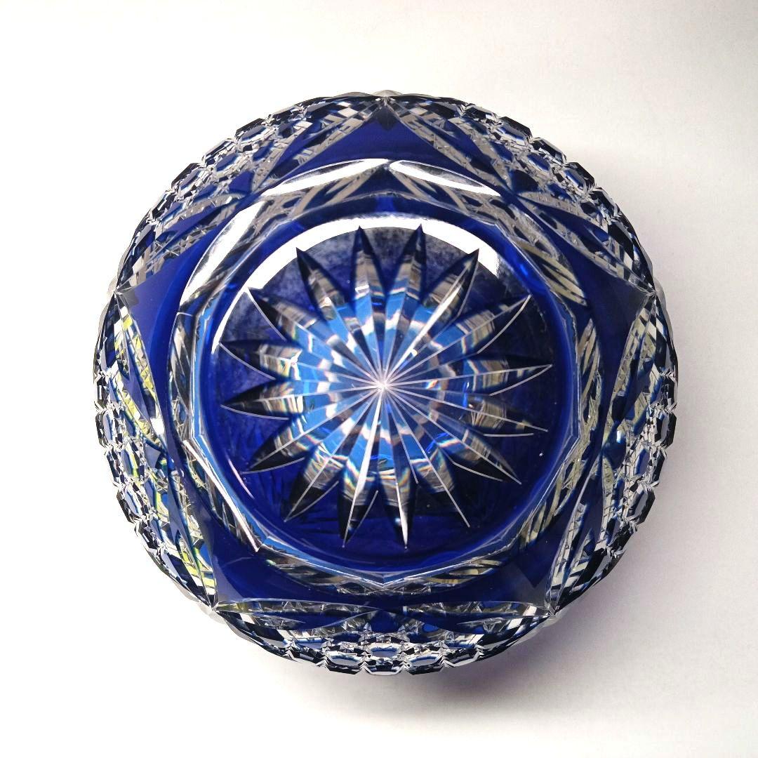 未使用 美品 カガミクリスタル 江戸切子 花瓶 笹葉麻葉紋 伝統工芸士 木村秋男