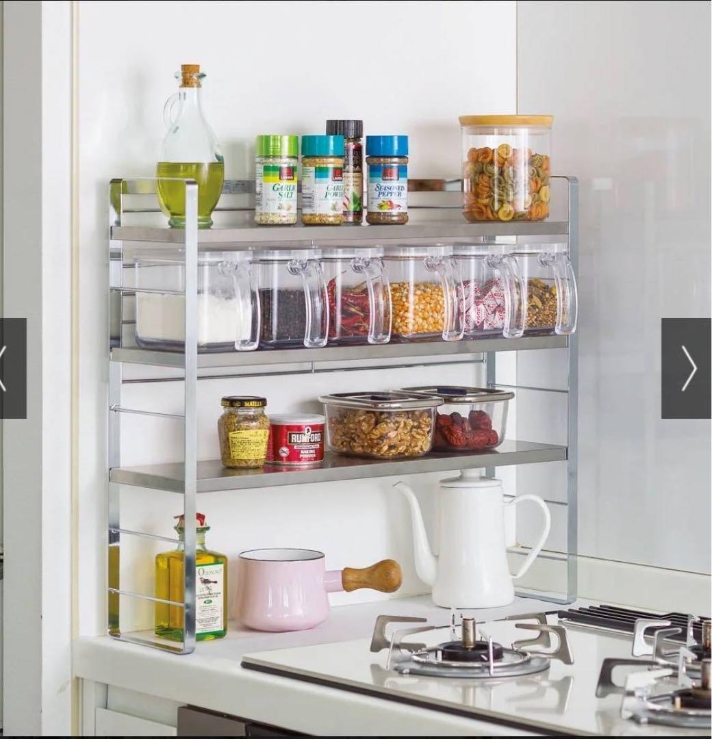 コンロ脇で使えるステンレス棚スパイスラック（調味料ポット6個付き）