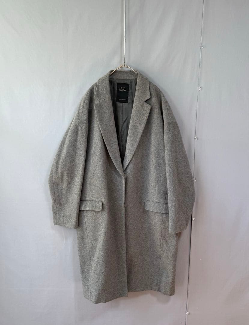 Nobleノーブル　カシミヤ混　軽量ボリュームコート　グレー　38