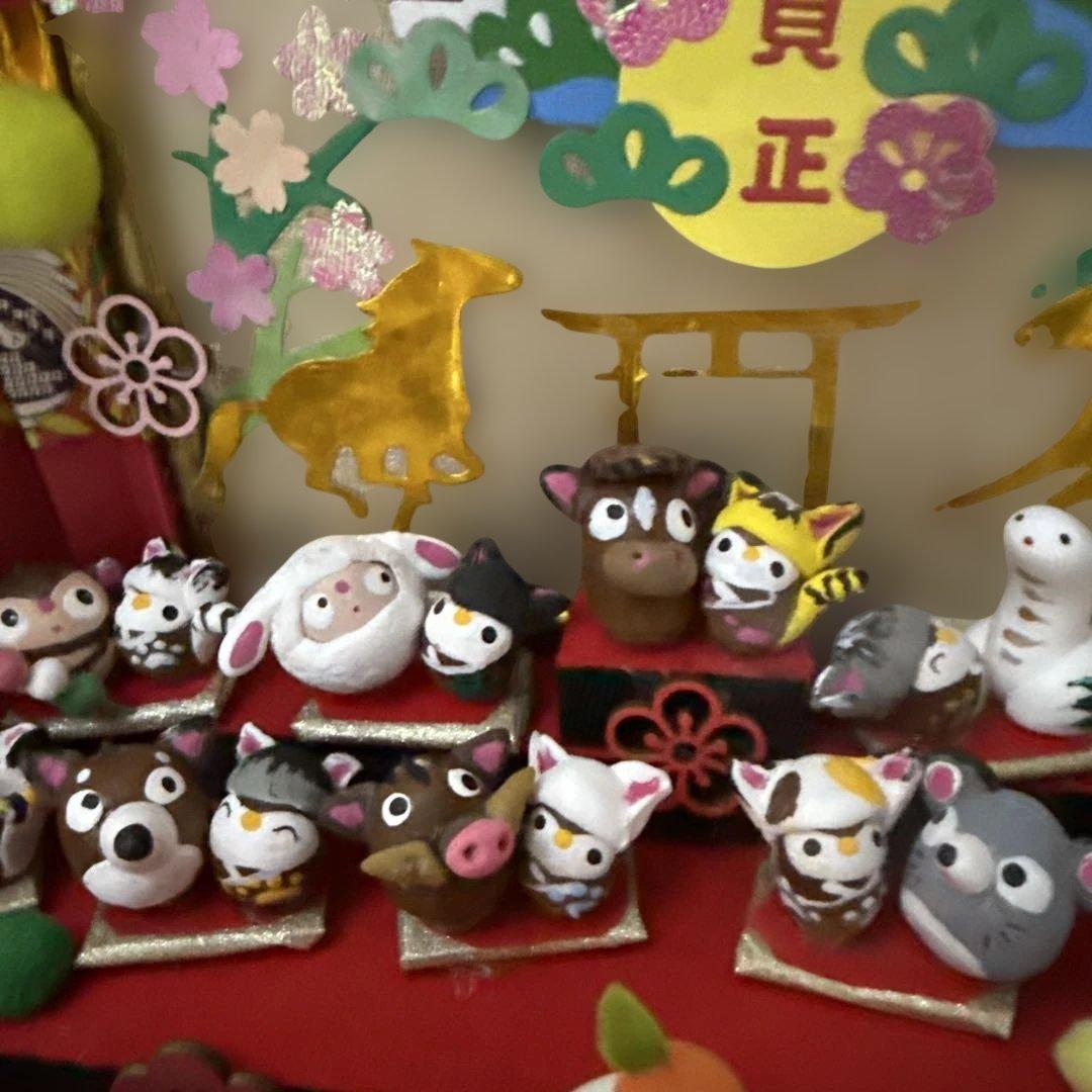 どんぐりアート♡2026年度　祝　お正月猫帽子BIGオブジェ　一点物♡