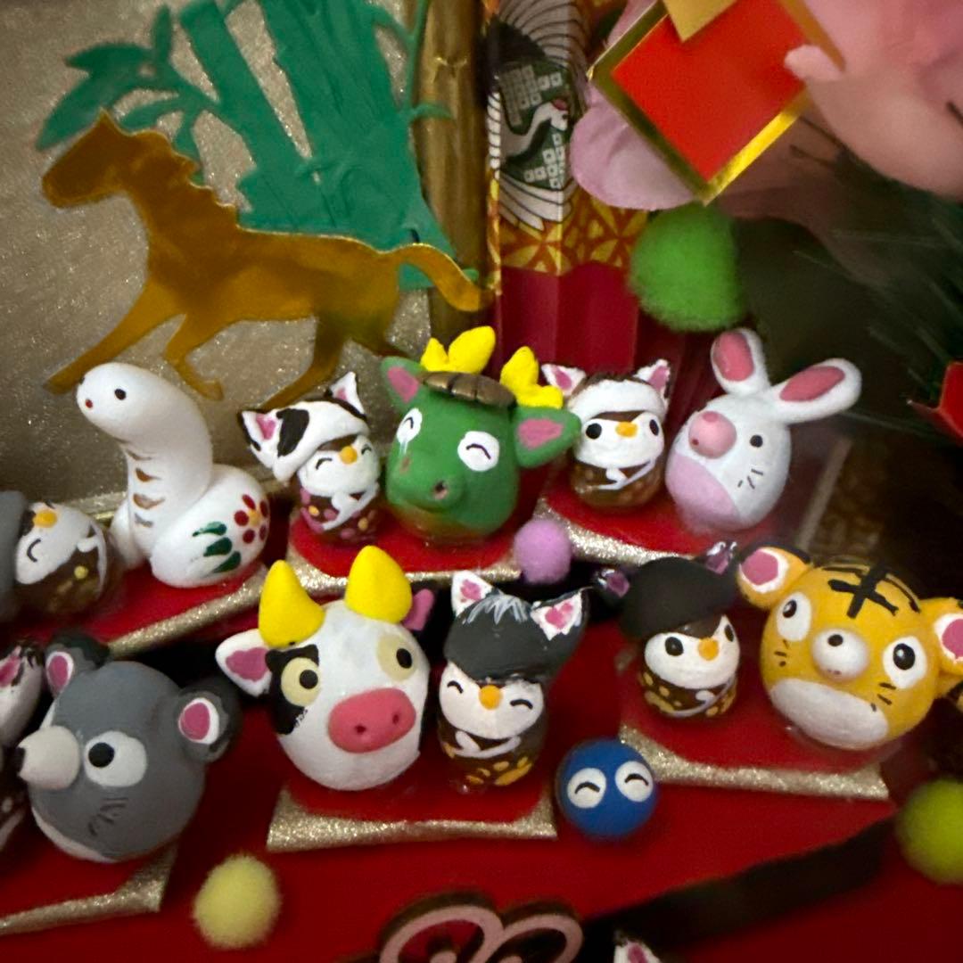 どんぐりアート♡2026年度　祝　お正月猫帽子BIGオブジェ　一点物♡