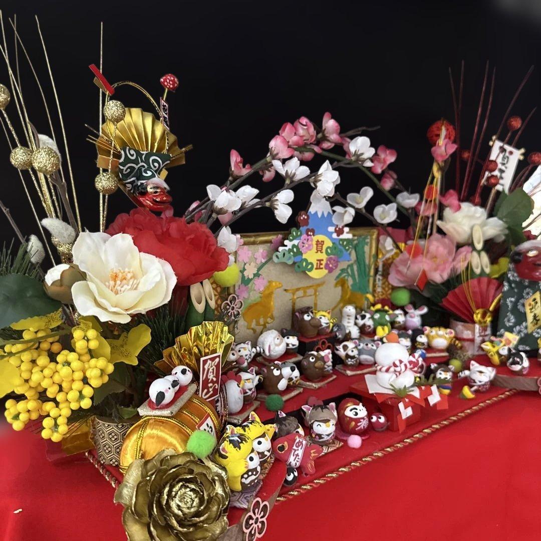 どんぐりアート♡2026年度　祝　お正月猫帽子BIGオブジェ　一点物♡