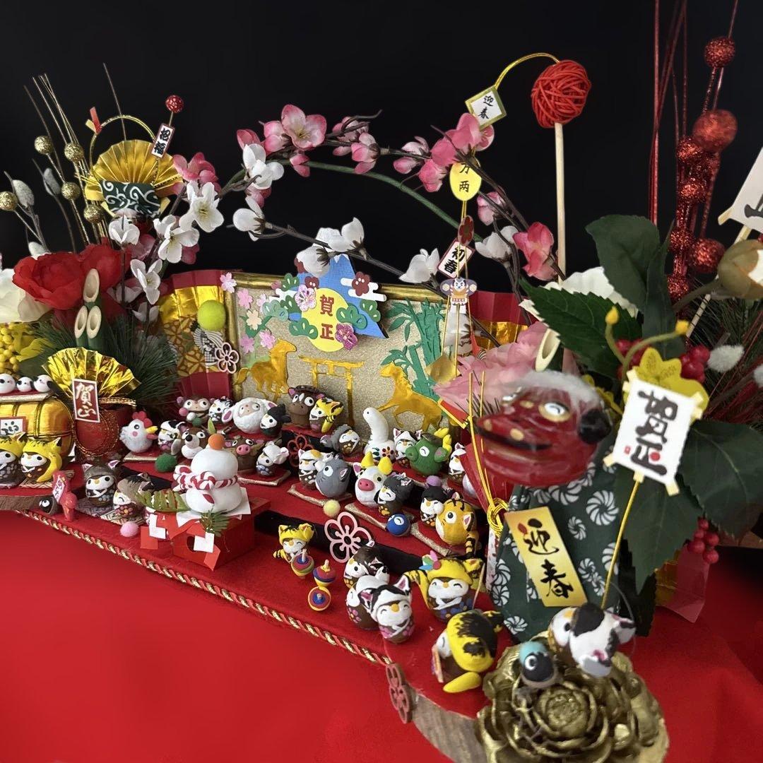 どんぐりアート♡2026年度　祝　お正月猫帽子BIGオブジェ　一点物♡