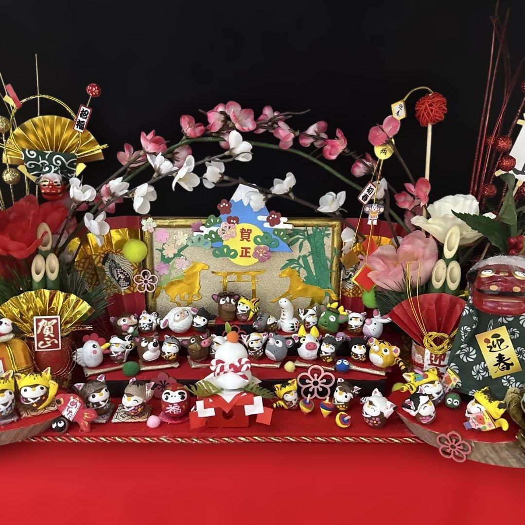 どんぐりアート♡2026年度　祝　お正月猫帽子BIGオブジェ　一点物♡