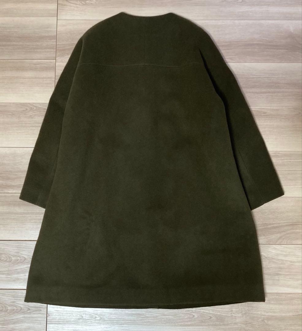 1.2回着　美品　セオリーリュクス　MIHA ノーカラー　コート　カーキ　38