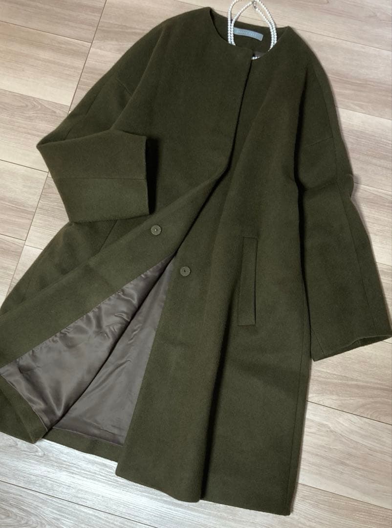 1.2回着　美品　セオリーリュクス　MIHA ノーカラー　コート　カーキ　38