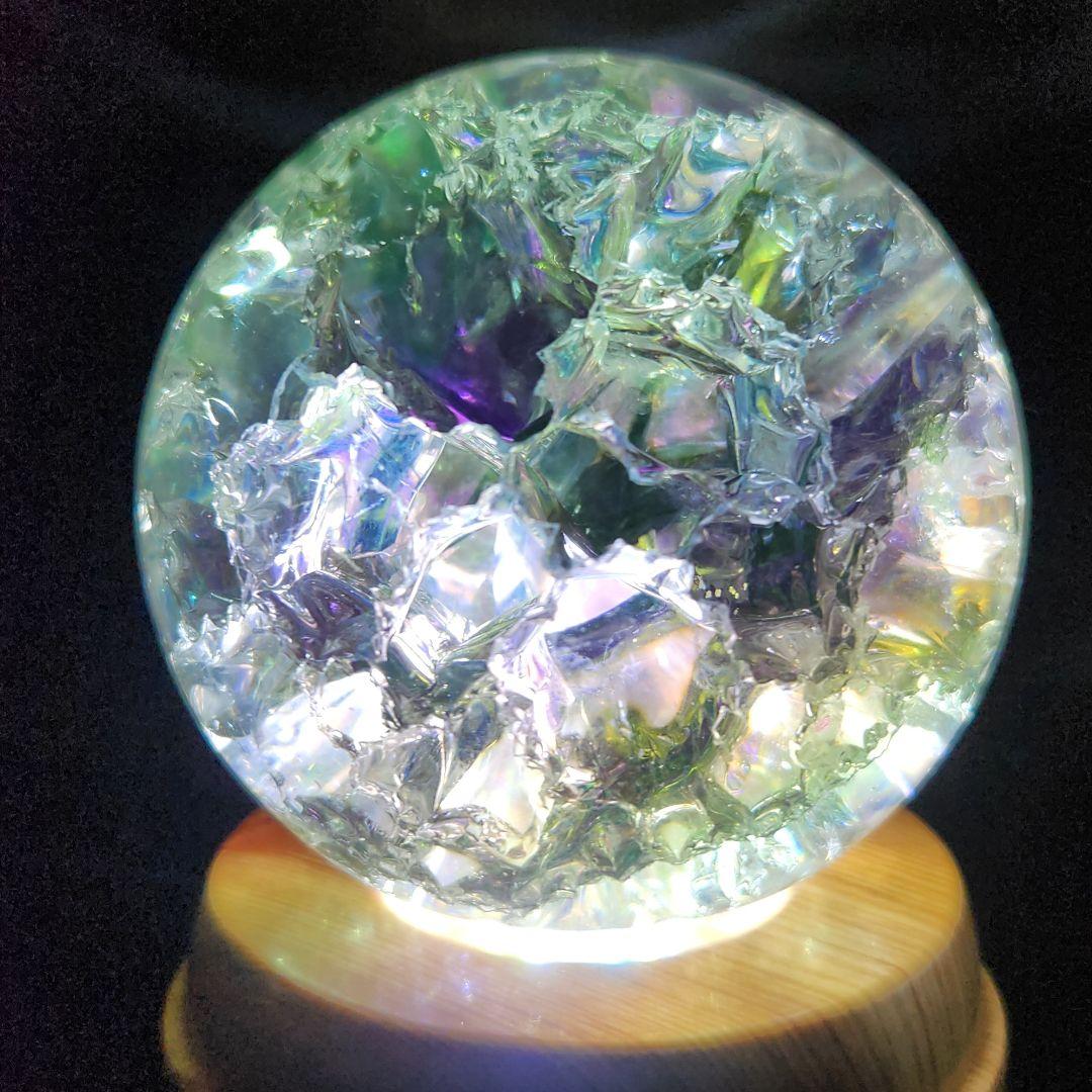 【新品】エンジェルオーラクラック水晶スフィア 特大★約78㍉サイズ★回転台座付き