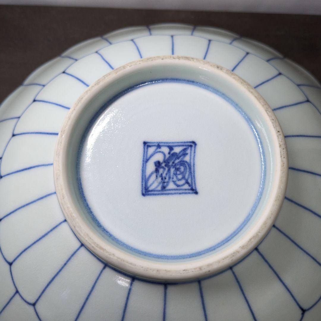 福泉窯 染付 波兎文 菊割 大鉢 口径約29cm