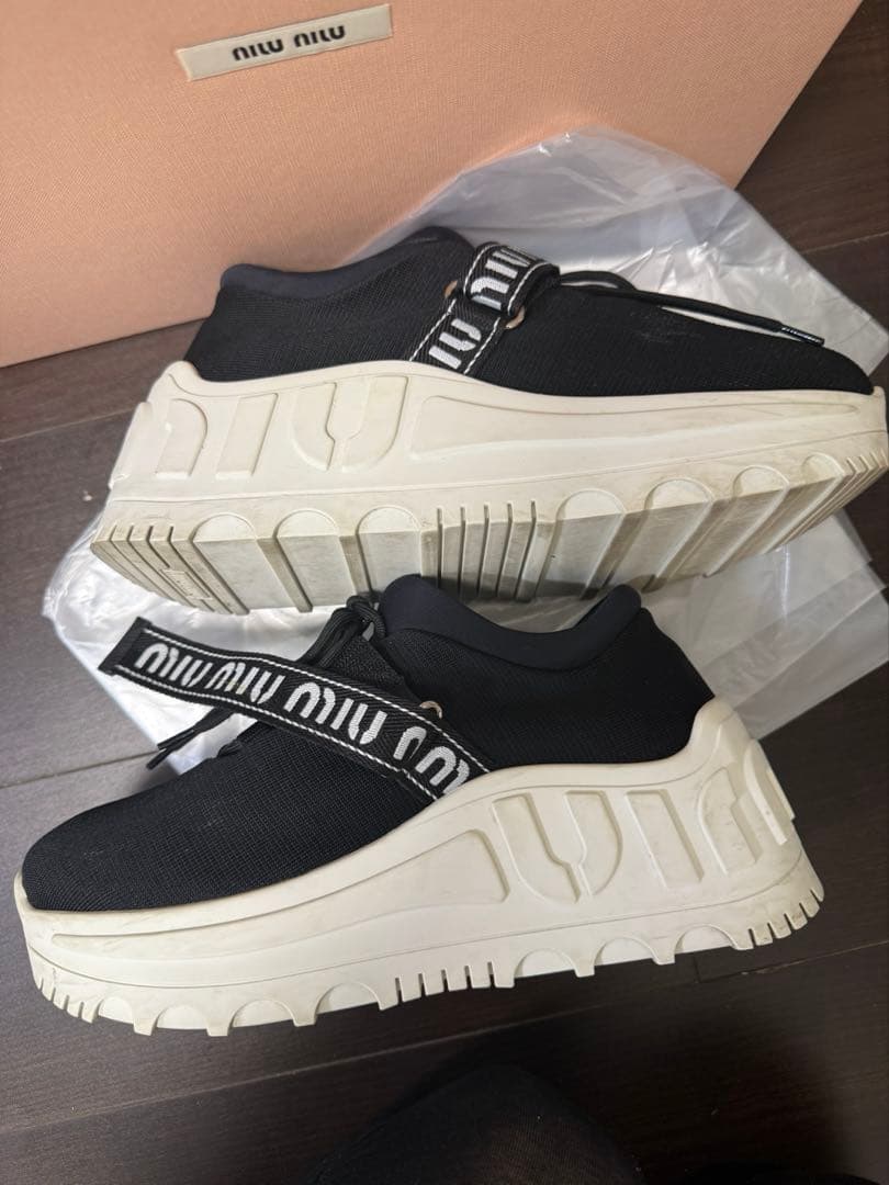 miumiu ミュウミュウ ロゴ ファブリック 厚底 スニーカー 24cm