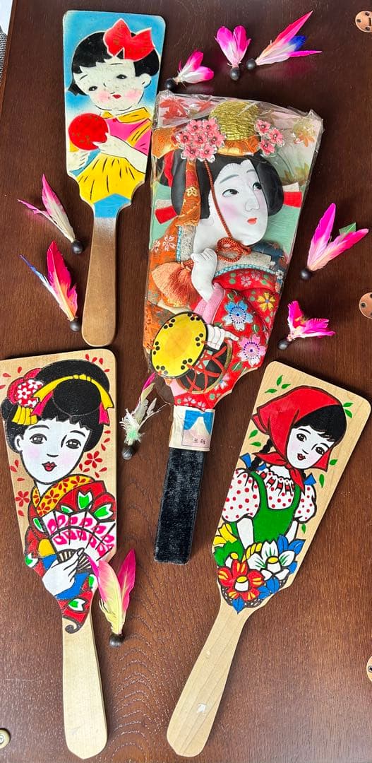 レトロ　羽子板　羽　まとめ売り　三越　正月飾り　スタンド付き　日本　伝統　和