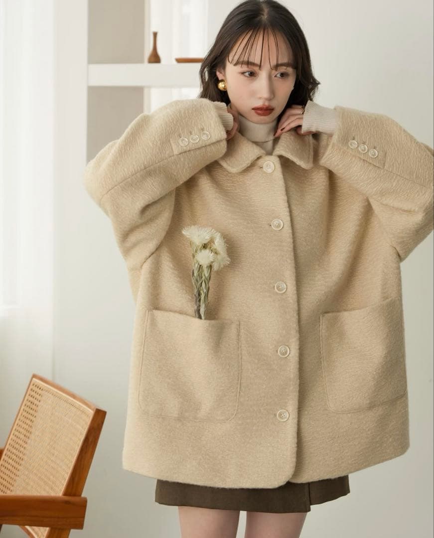 hinari ♡ ステンカラーシャギーミドルコート