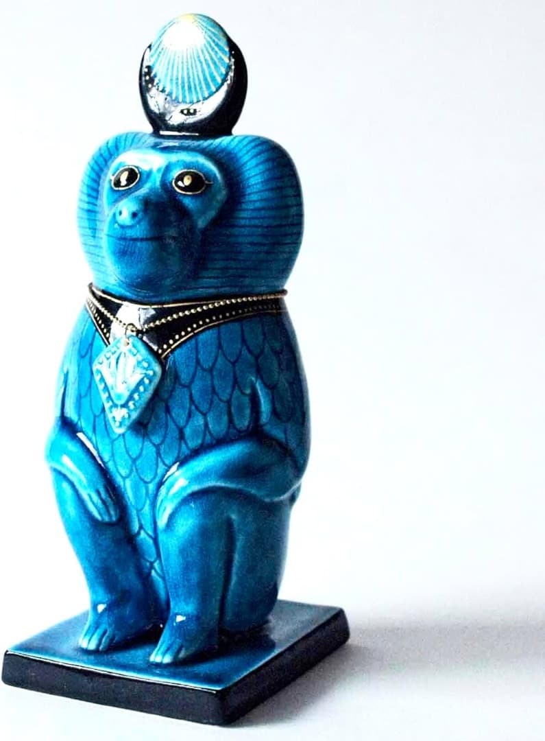 新品　幸兵衛窯 青釉オーナメント トト 古代エジプトの神　ペンダント付き