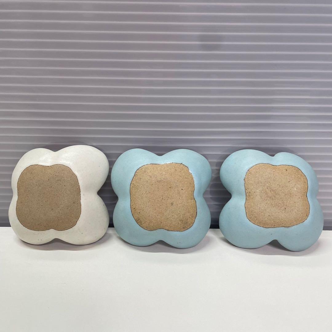 石岡信之 作家物 食器 7点セット 花皿 ヘリンボーン 角皿 豆皿 白 青淡