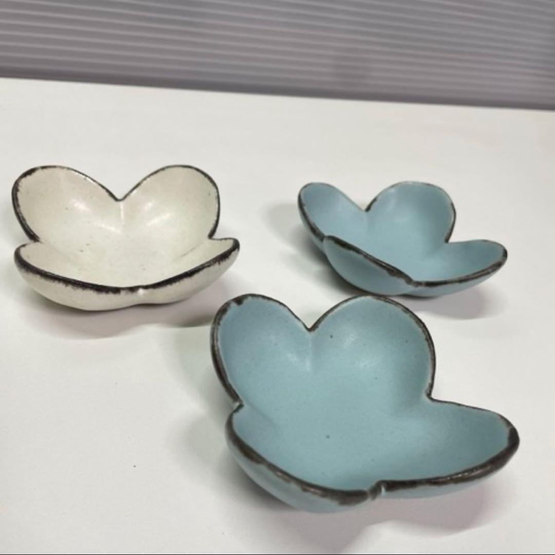 石岡信之 作家物 食器 7点セット 花皿 ヘリンボーン 角皿 豆皿 白 青淡