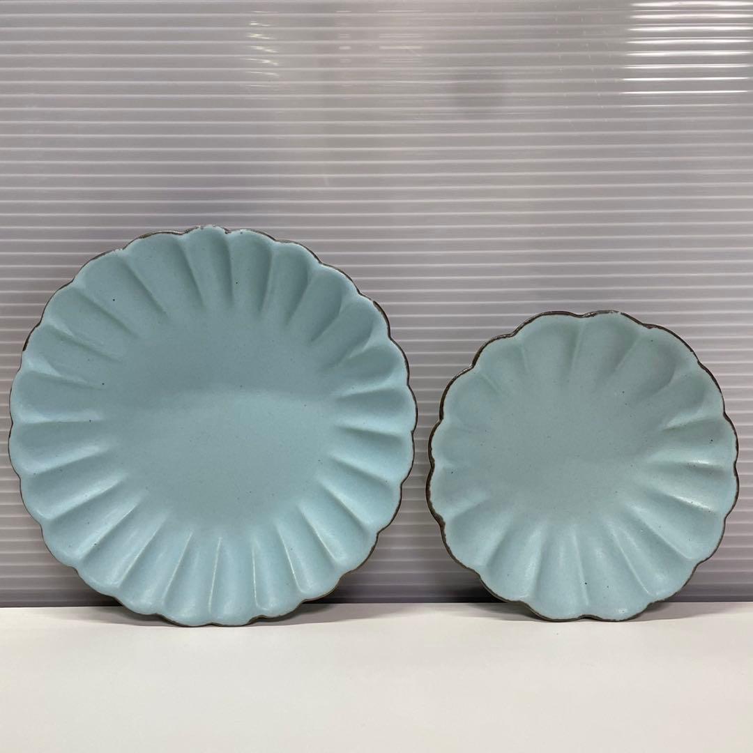 石岡信之 作家物 食器 7点セット 花皿 ヘリンボーン 角皿 豆皿 白 青淡