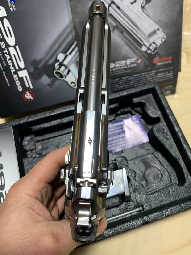 美品東京マルイM92Fクロームステンレス　HOGUホーグラバーグリップ　管45