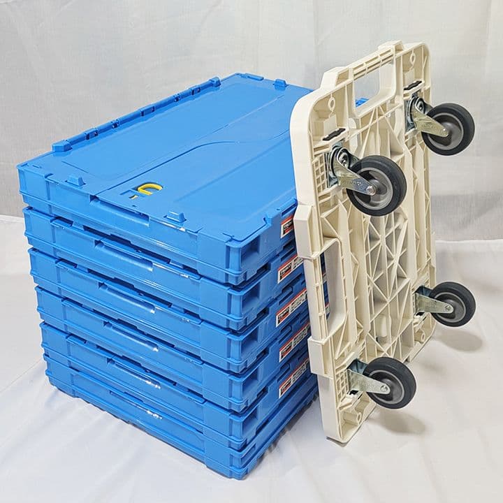 TRUSCO(トラスコ)折りたたみコンテナ50Ｌ透明 6個、台車1台★まとめ売り